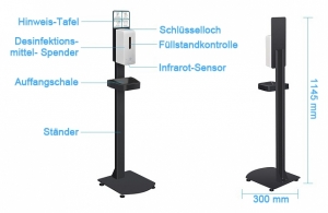 Abmessungen und Features vom Hände­desinfektions­mittel­ständer